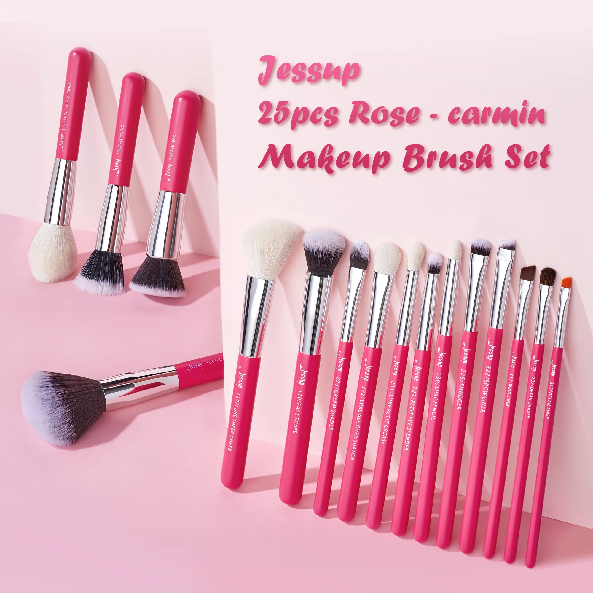 Набор кистей для макияжа Jessup Rose carmin/Silver Beauty Foundation Powder Eyeshadow Make up Brush 6 шт 25