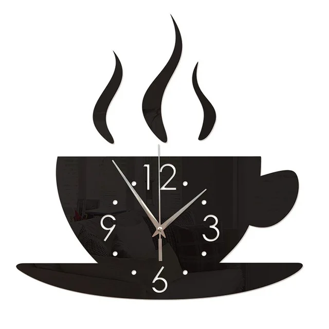 

Self Kitchen 3D Home Waterproof Wall Clock Modern Simple Art DIY Mute Modern Coffee Cups Acrylic Wanduhr Home Decor BY50GZ