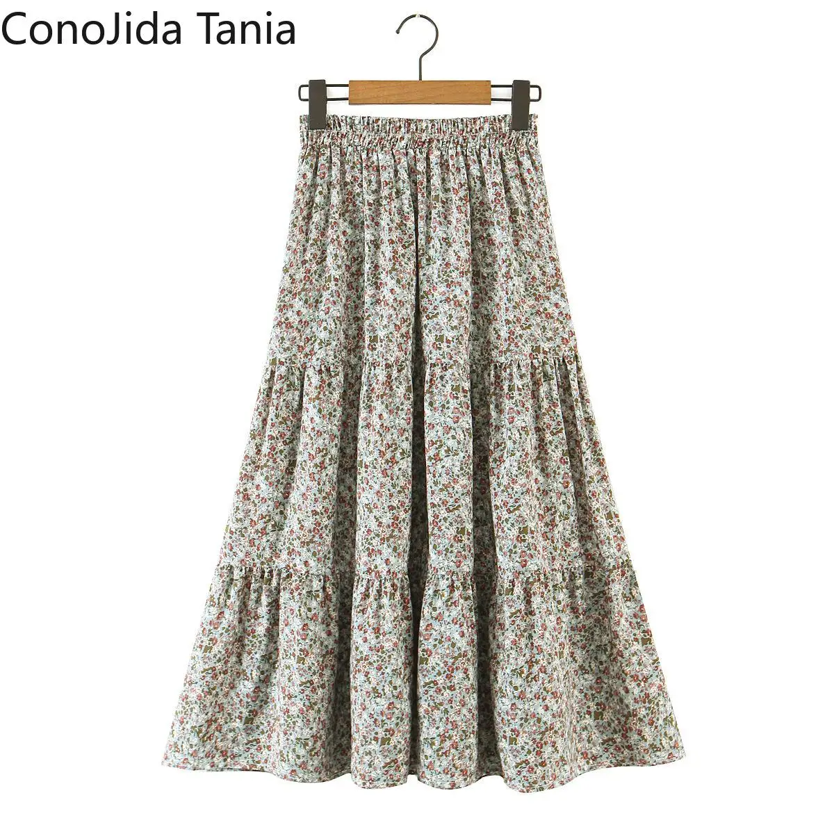 

European and American Women's New Loose Waist Crushed Lotus Leaves Side Stitch Cake Skirt