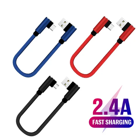 Кабель USB C Micro USB кабель для передачи данных, короткий, 25 см, с двойным углом поворота 90 градусов, для всех смартфонов, для мобильных телефонов