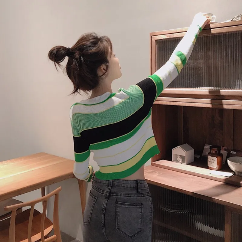 

EFINNY Women's Sweaters Autumn Winter 2019 fashionable Casual Striped V-Neck Cardigans Single Breasted Full Sleeve Loose Sweater