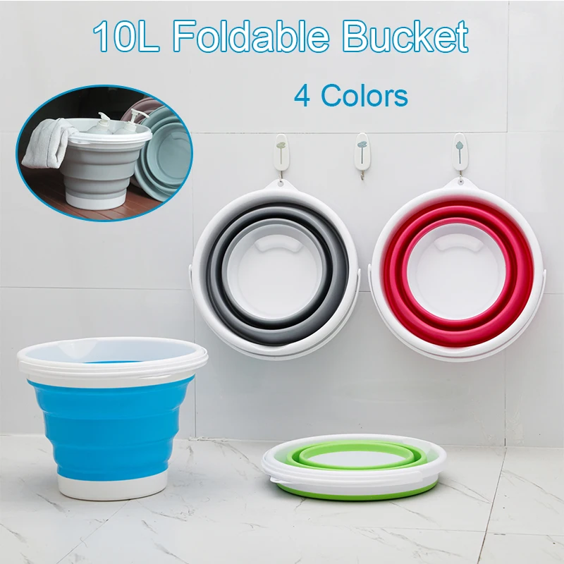 

4 Colors 10L Foldable Bucket Portable Bathroom Bucket Collapsible Bucket Large Capacity Bucket Save Space for Home Car