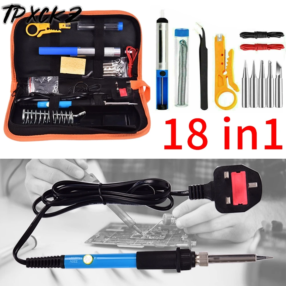 

60W Adjustable Temp Electronics Welding Soldering Iron Kit Electronic Repair Tools Heat Tool Sets 15 in 1