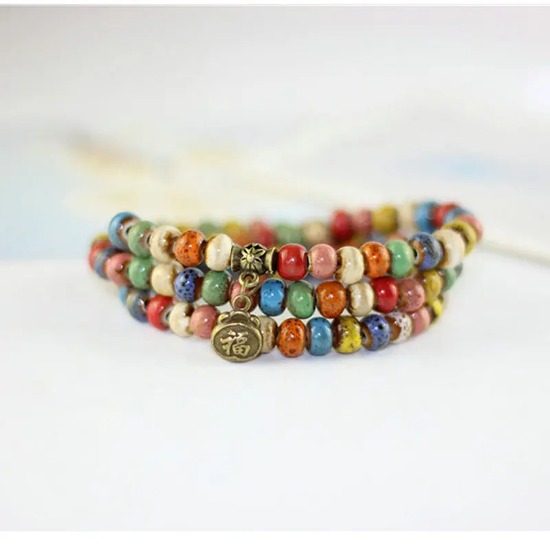 Y001 BIGBING Jewelry Green Colorful Ceramic Beads Layered Bracelet Fashion High Quality |