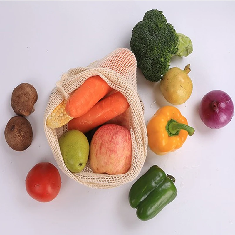 

1Pcs Reusable Mesh Vegetable Bags Popular Cotton Fruit And Vegetable With Drawstring Kitchen Storage Bags Machine Washable