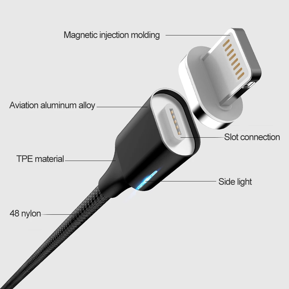 Магнитный USB кабель 3A быстрая зарядка мобильный телефон для iPhone Android зарядный