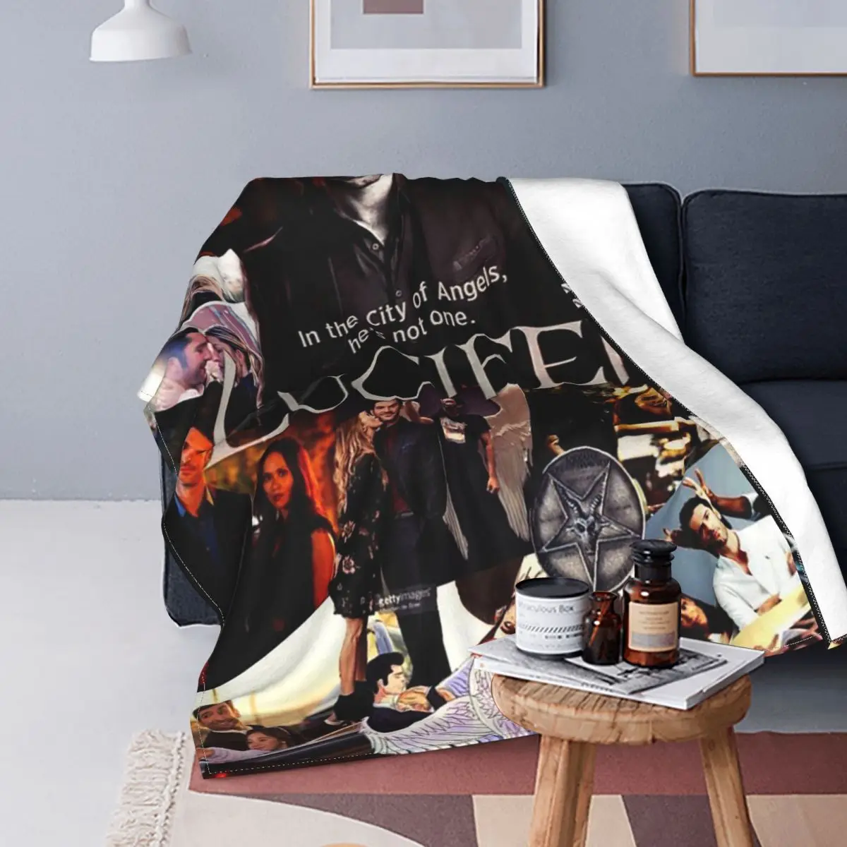 

Lucifer Morningstar Collage Blanket Tom Ellis Retro Wool Throw Blankets Home Couch Portable Soft Warm Bedsprea