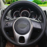 2021 hot sale black genuine leather diy hand stitched car steering wheel cover for kia forte 2009 2014 soul 2010 2013