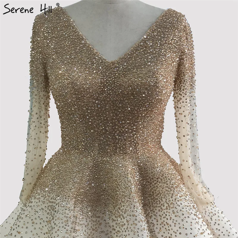 Dubai V-Neck High-end Sexy Prom Dresses 2020 Long Sleeve Crystal Luxury Gowns Design Serene Hill DLA70272 | Свадьбы и торжества