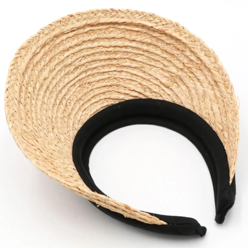 

Unisex Woven Straw Sun Visor Hat Empty Top Sunscreen Beach Clip-On Baseball Cap 066F
