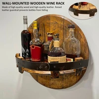 vintage wooden wall mount wine bottle holder stand for wine whiskey round shelf furniture decoration home bar decoration