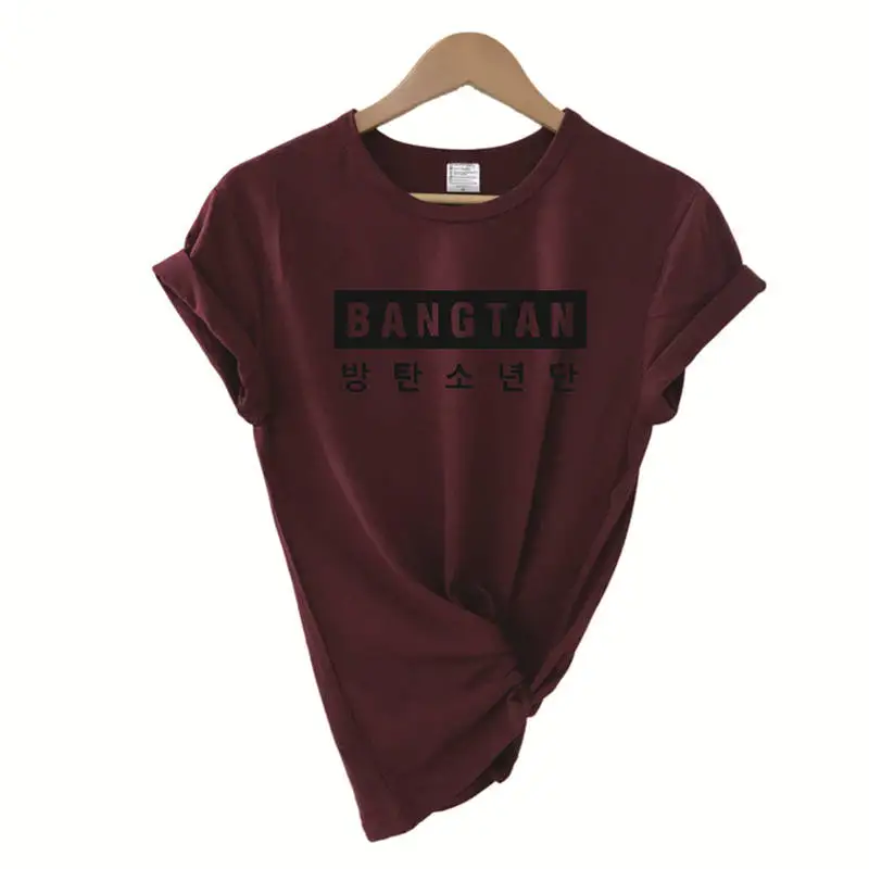 В стиле группы Bangtan Boys 방letter Letter Письмо печати Харадзюку Kpop корейский стиль Женская футболка мода короткий рукав хлопок женские летние топы - Цвет: red wine t black