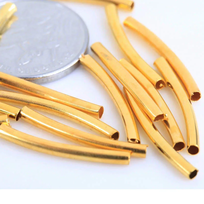 Gold 100 шт сплав Металл золото серебро изогнутые трубчатые шарики Spacer соединитель Длинная подвеска в виде трубочки для самостоятельного изготовления ювелирных изделий Браслеты Аксессуары - Цвет: Gold
