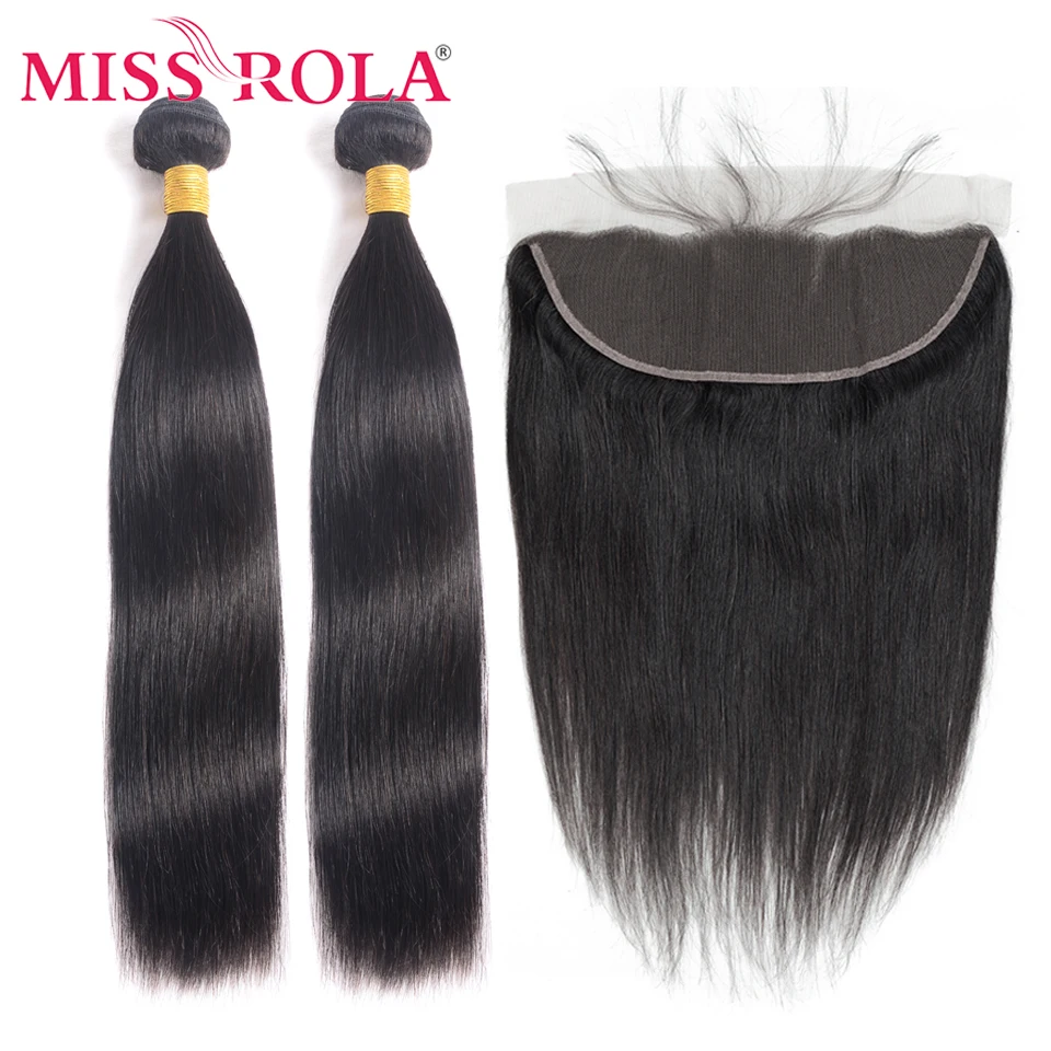 Miss Rola Hair Brazilian Straight Human Hair Weavings With 13x4 Ear To Ear Lace Frontal Closure Natural Color Remy Human Hair