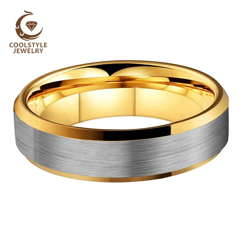 Золотое вольфрамовое кольцо 8 мм 6 для мужчин и женщин обручальное со скошенным