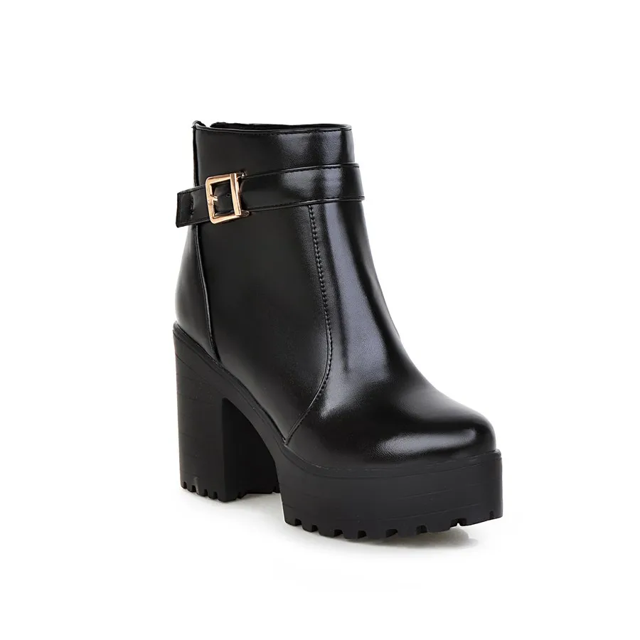 Ботинки на толстом каблуке боковая молния пряжка для ремня и водонепроницаемые