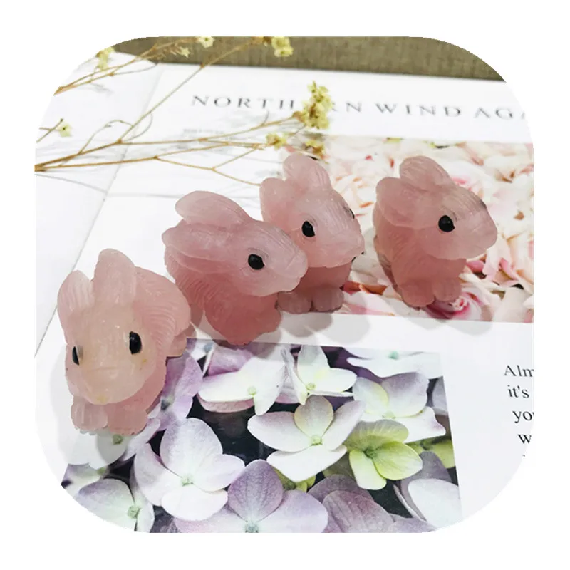

Pink Rose Quartz Rabbit Natural Stones Minerals Crystals Gems Healing Reiki For Home Decoration Gemstones