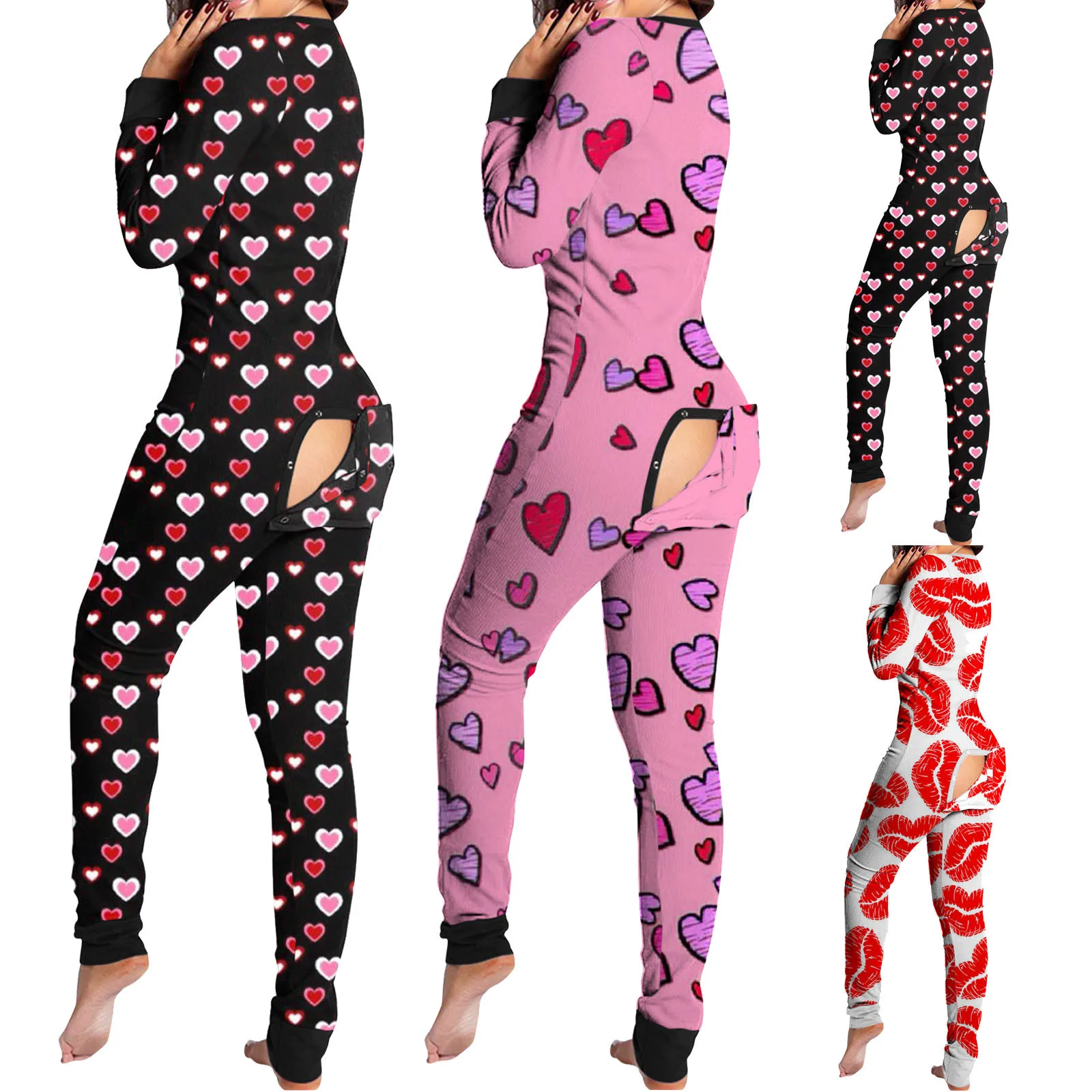 Pijama Sexy de Navidad para mujer, mono con botones en la parte delantera y trasera, trasero abierto, con solapa, estampado de Navidad