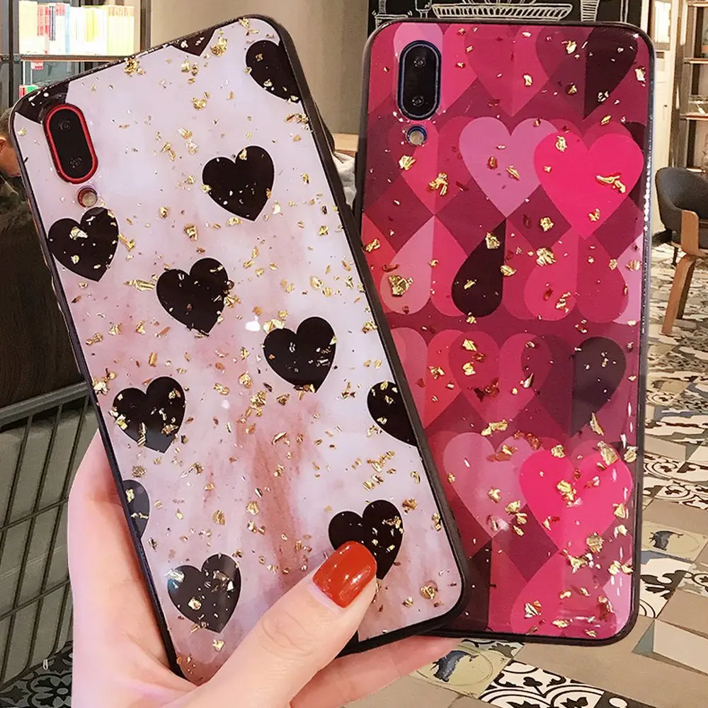 LCHULLE чехол с милым сердечком для IPhone XS MAX XR X 6 6S 7 8 Plus блестки из золотой фольги