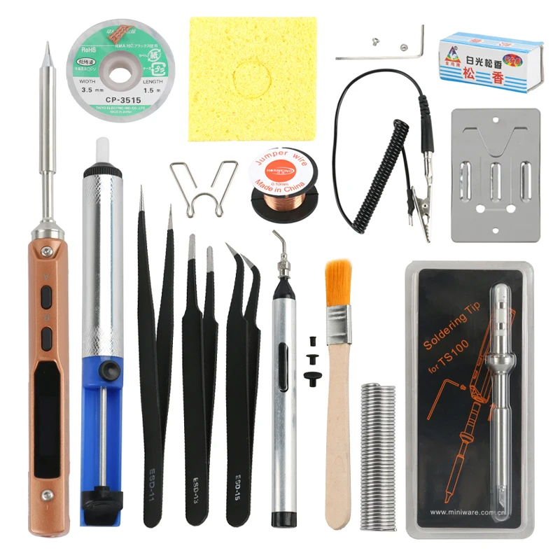 

Full Set Intelligent Programmable Electric Soldering Iron Digital LCD TS100 Mini Soldering Iron Control Terminal 2PCS Tips