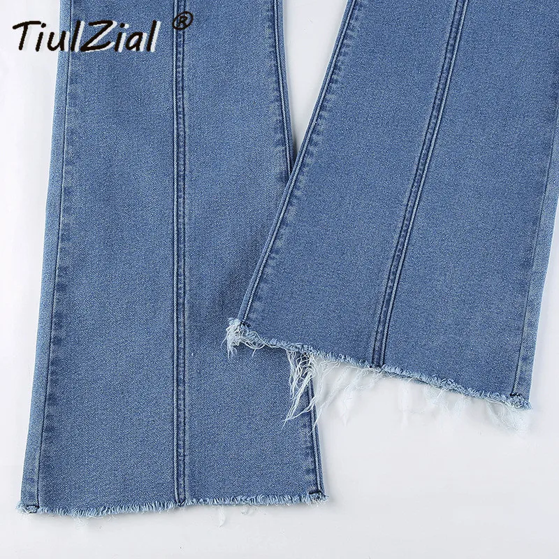 

TiulZial Vintage High Waist Flare Jeans Women Streetwear Pocket Jean For Woman Full Denim Pants 2021