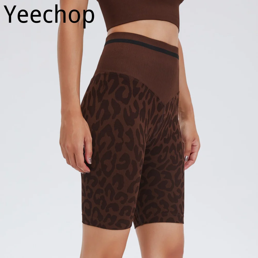 

Yeehop/летние шорты с высокой талией для девочек; Уличная одежда; Бесшовные сексуальные леопардовые шорты; Женские леггинсы до колена с пуш-ап ...