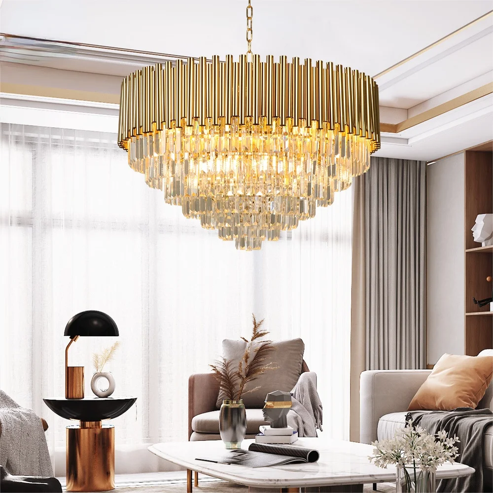 Современная хрустальная люстра для гостиной роскошный золотой домашний декор