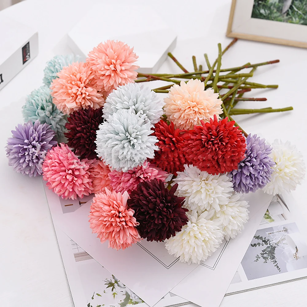 

1/3/5Pcs/Bunch Artificial Dandelion Flower Ball Silk Hydrangea Fake Flowers Artificial Flower Bouquet DIY Home Widding Decor