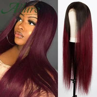 ombre burgundy straight human hair wigs for black women 4x4 lace closure wig tt1b 99j long straight brazilian hair wig allure