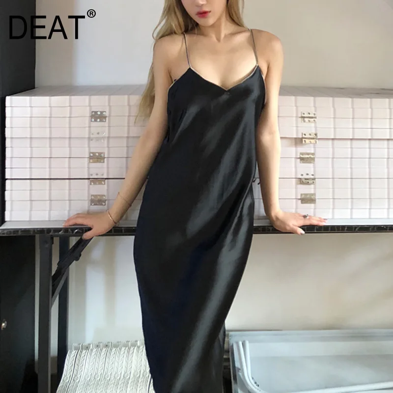 Женское асимметричное платье DEAT вечернее с v образным вырезом на бретельках