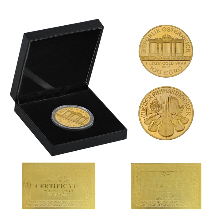 Coin with box RH позолоченные австрийские винеры Philharmoniker музыкальные памятные монеты коллекционные вещи для коллекционных подарков деловые подарки - Цвет: Coin with box