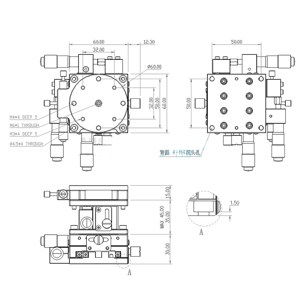 

60x60MM XYZR V-Type 4 Axis Trimming Platform Manual Linear Stage Precision Fine-tuning Sliding Stage Optical Platform LT60-LM