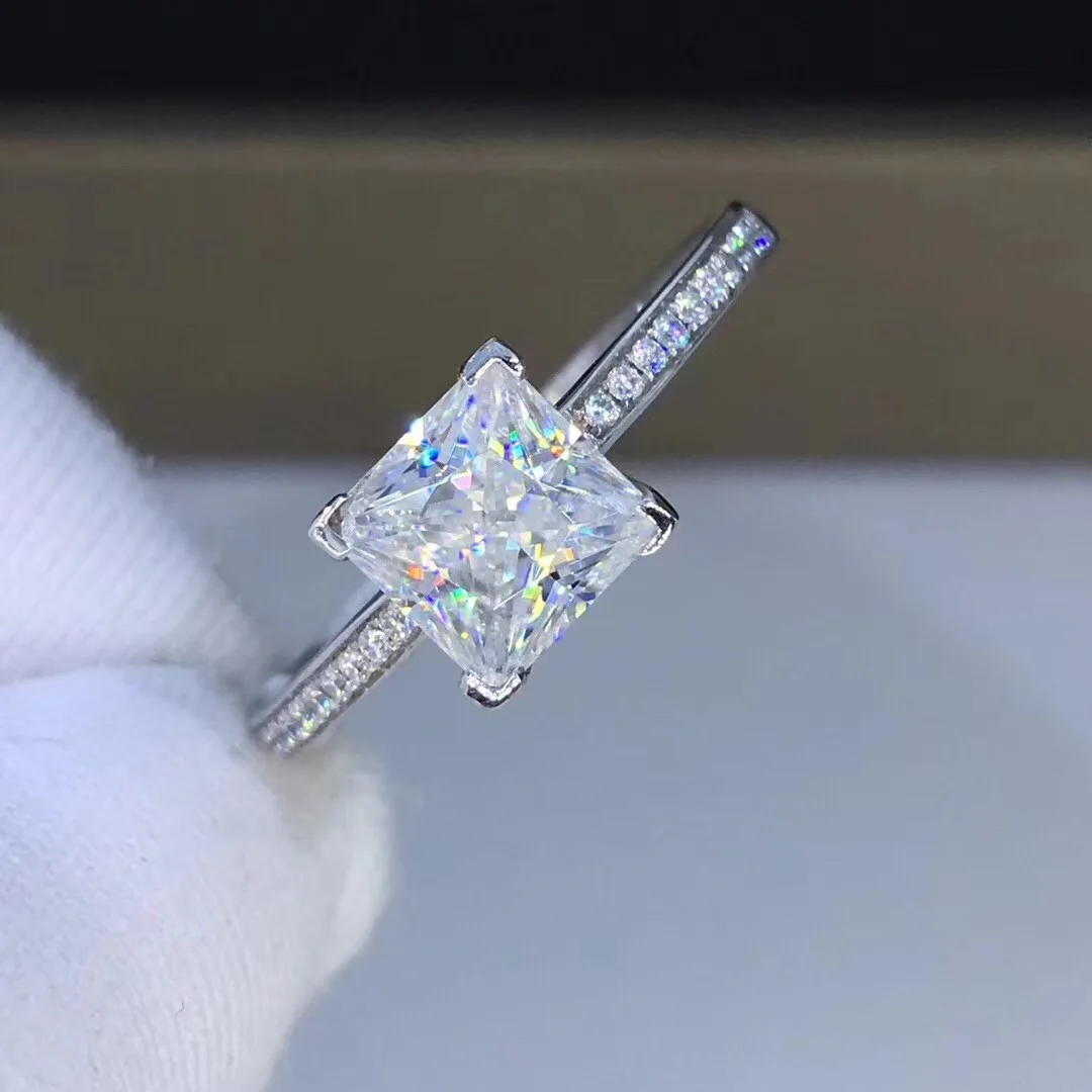 Стихи еврей магазин принцесса площадь белого золота Moissanite кольцо 1ct D VVS роскошное Moissanite свадебное кольцо для женщин