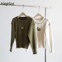 autumn winter 2021 thicken crewneck sweater woman avocado embroidered knitted pullover sweaters long sleeve jumpers mujer