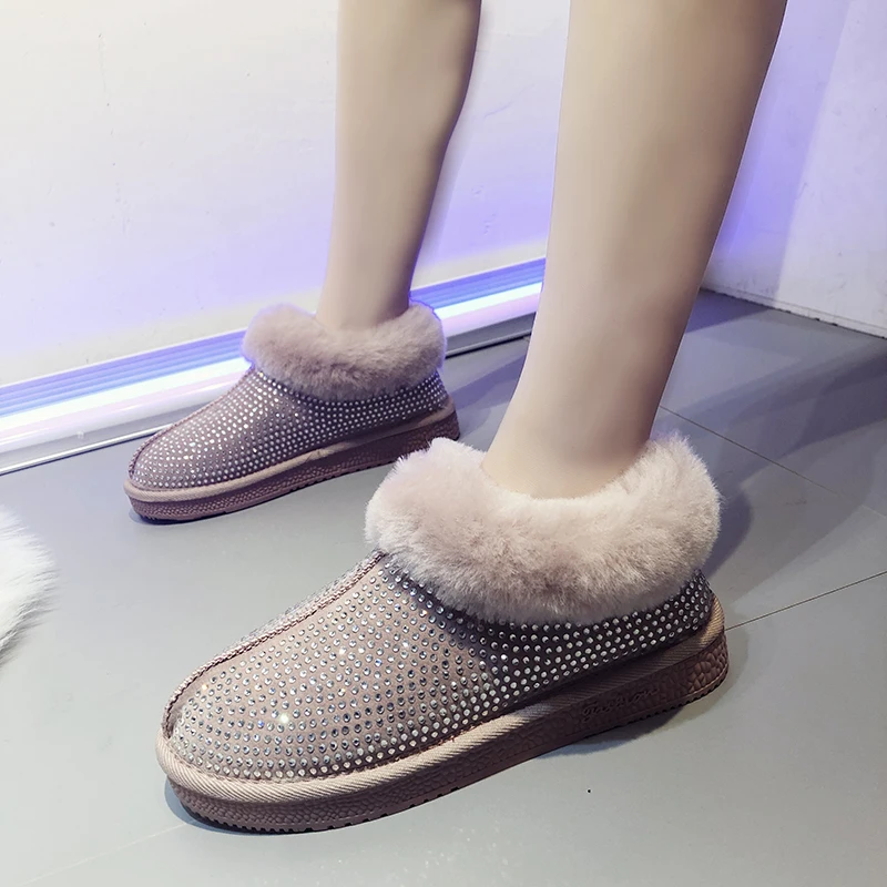 2019 Блестящие модные женские зимние ботинки с украшением в виде кристаллов