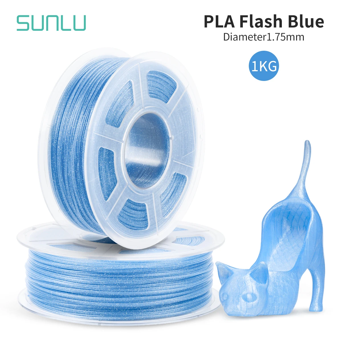 Sunlu Pla Brilho Filamento Flash Azul Baixo Encolhimento Enviornmental 1kg Rolo Impressora 3d Material de Impressão para a Amostra de Design de Arte