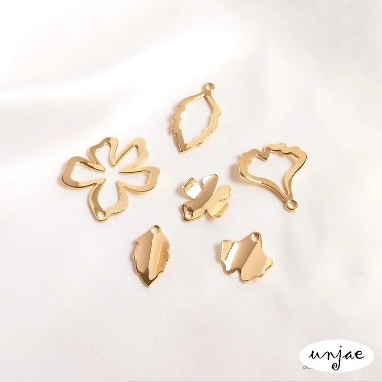 

Custom 14K bag gold color protection Leaf Pendant hollow out small flower Apricot Leaf earrings DIY hand made accessories