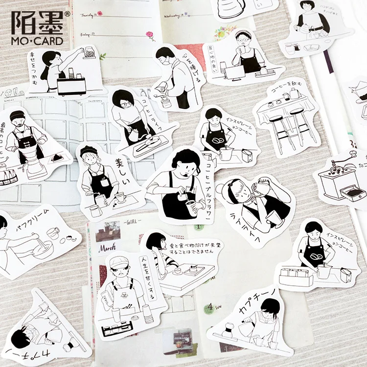 : Mohamm 46 шт./упак. Черный и белый мультфильм кофе бумага для скрапбукинга