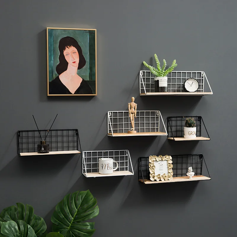 

Wooden&Iron Wall Shelf Organizer Holder Kitchen Supplies Hanging Storage Cabinet Organizer for Home/ Bathroom/ Household Items