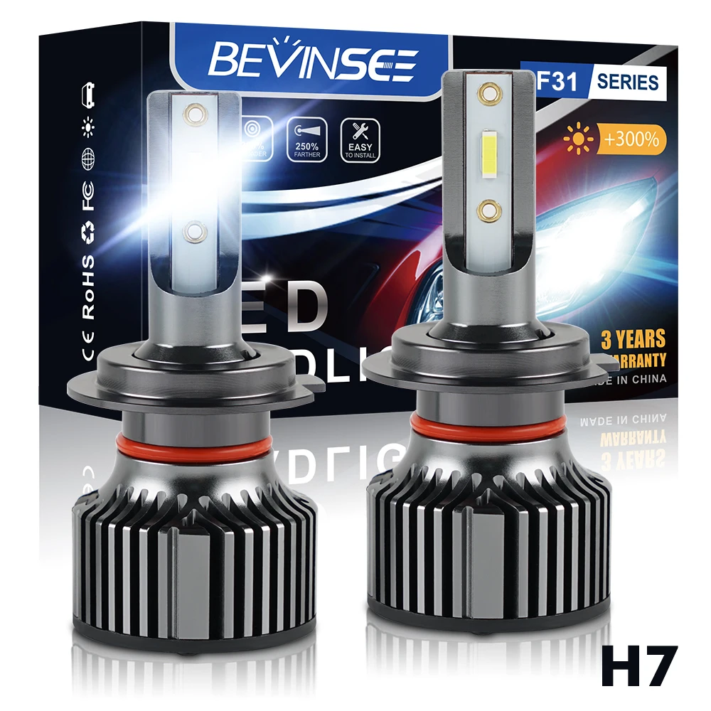 BEVINSEE H7 H4 LED CSP 6000K Mini 9005 9006 лампочки H11 H1 светодиодные лампы H8 H9 Hb3 Hb4 в машину для