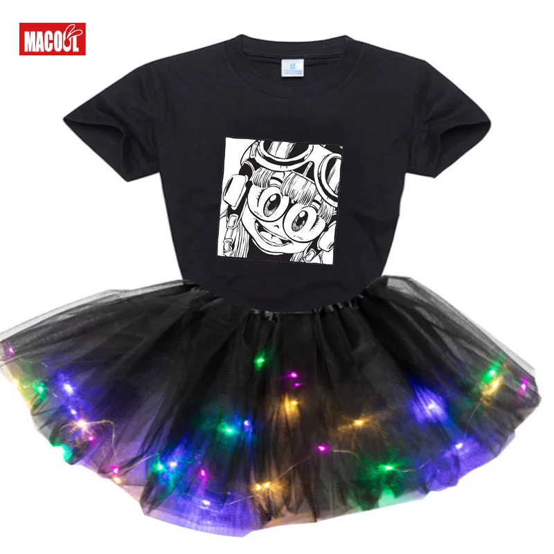 Girls Summer Dress Cartoon Print LED Light Glow Dress Baby Girl Costume Princess Christmas Party Cute Tutu Dress Kids Clothing