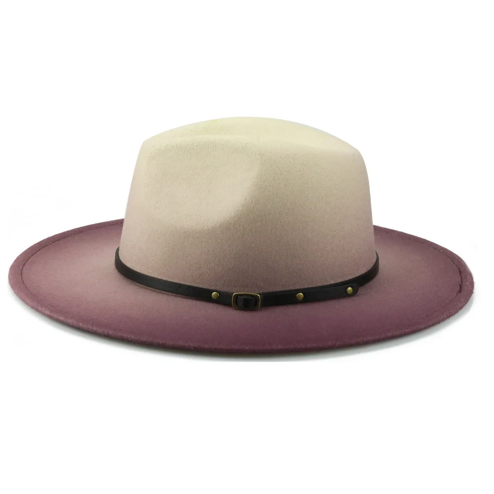 Шерстяная шляпа с большими полями для мужчин и женщин фетровая двухцветная шапка