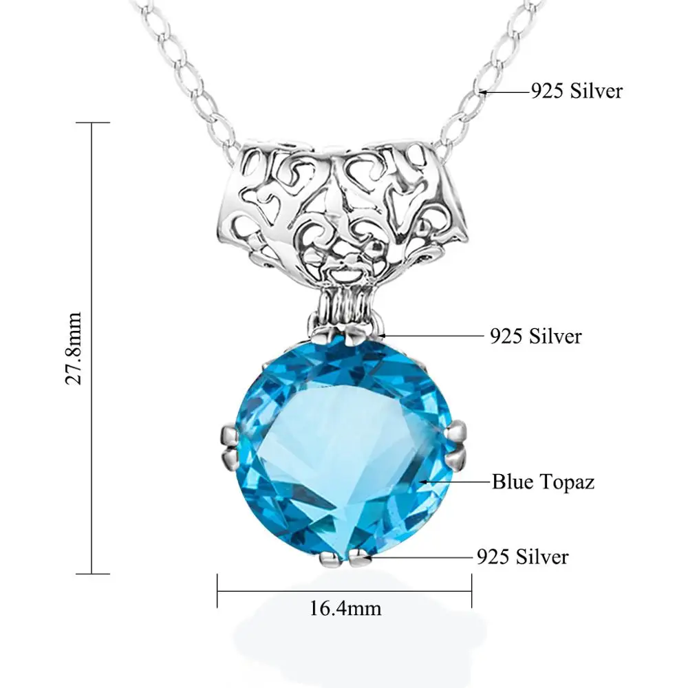

Silver 925 Pendant Women Victorian Style Pendant Round Brilliant Cut Blue Topas Gemstone Charms Classic Ancient silver Jewelry