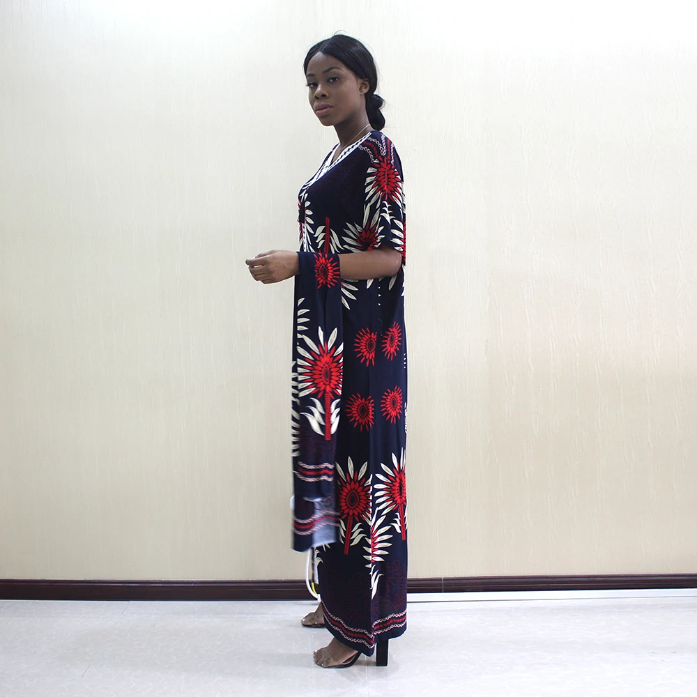 Dashikiage Новое поступление модные африканские Дашики цветочный принт черный Чистый хлопок Аппликации Элегантные африканские женские платья