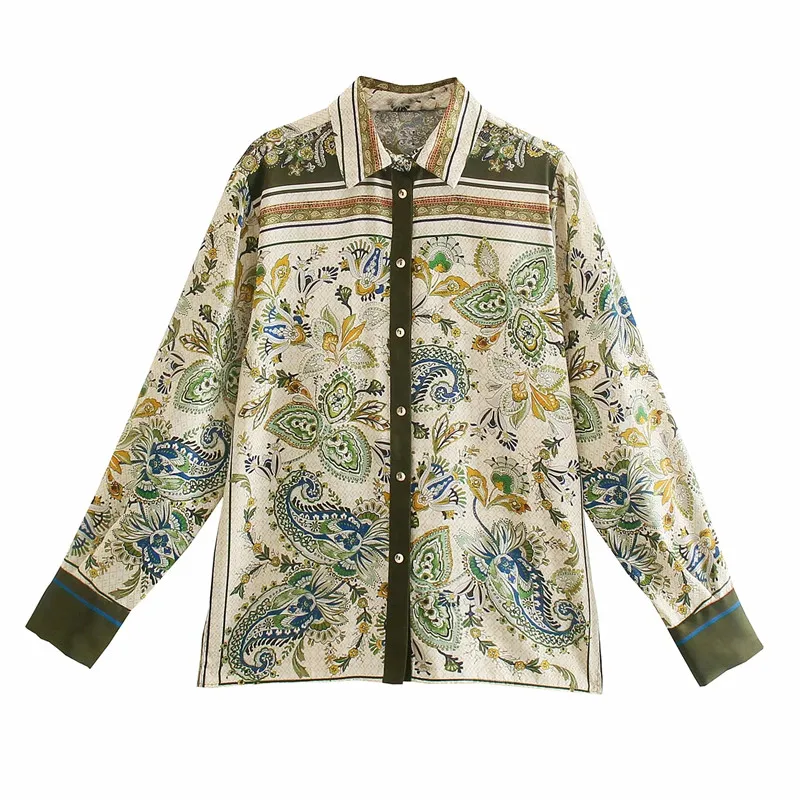 

2021 Floral Print Vintage Shirt Women Long Sleeve Loose Autumn Shirts Fashion Button Up Casual Ladies Tops Female Blouse