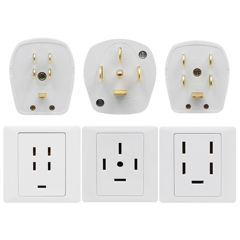 Трехфазная розетка с пятью отверстиями 25 А электрическая проводами 440 В для