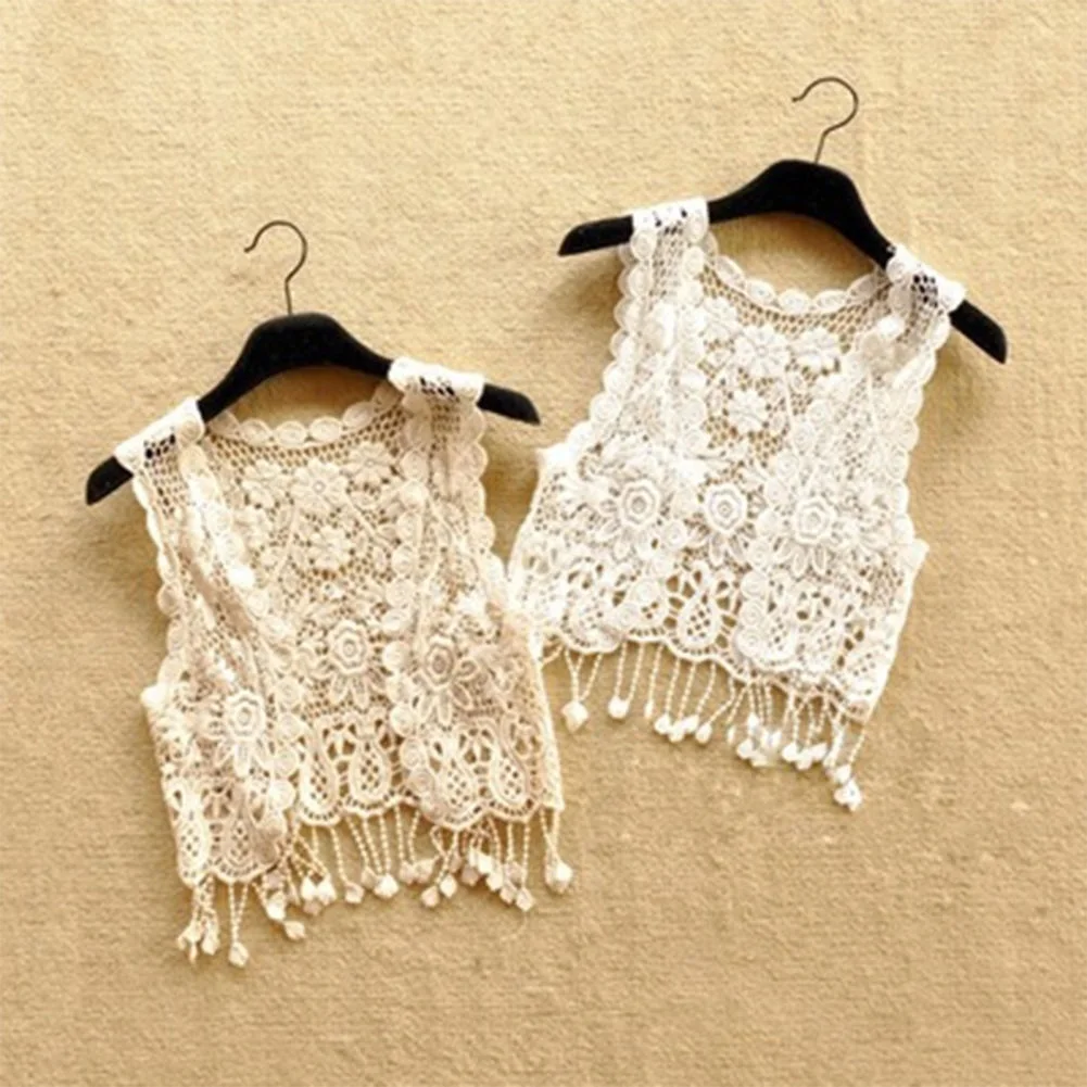 Женское однотонное кимоно без рукавов кружевное с открытой передней частью топ