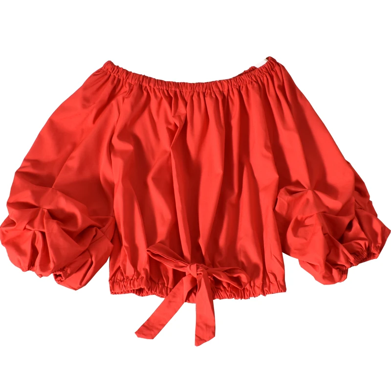 Женская блузка с открытыми плечами базовая короткая рубашка воротником-лодочкой