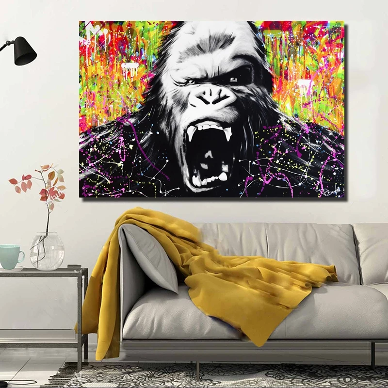 

Graffiti Gorilla Street Wall Art Pictures Canvas Painting Posters and Prints Scandinavian Cuadros for Living Room Decor