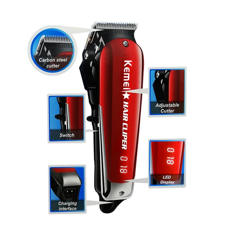 Kemei Professional Barber Hair Clipper Electric Cordless Beard Trimmer LED Cutter Carbon Steel Blade Haircut Machine | Бытовая техника